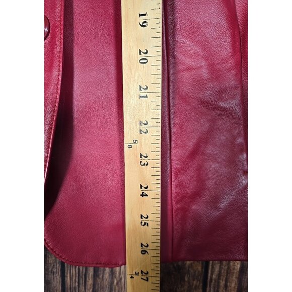 Siena Vtg Red Leather Blazer Button Front Collared Lined Jacket Retro Women's 4 - Picture 7 of 14